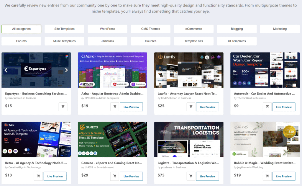 Themes and templates to by at themeforest
